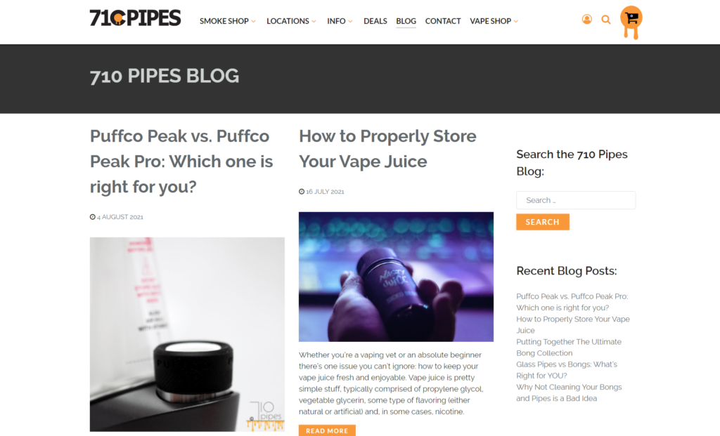 Example of an online smoke shop's blog